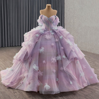 Detachable Wide Strap Women Lilac Quinceanera Dresses with Butterflies - Rosymae