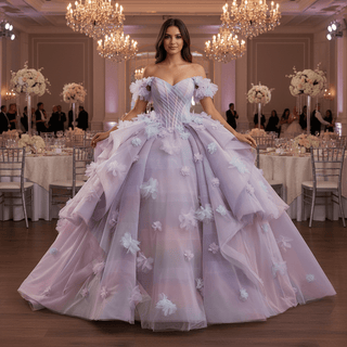 Detachable Wide Strap Women Lilac Quinceanera Dresses with Butterflies - Rosymae
