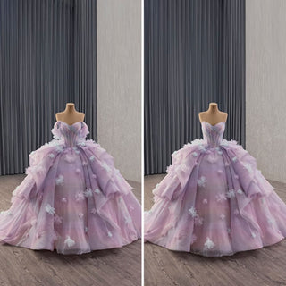 Detachable Wide Strap Women Lilac Quinceanera Dresses with Butterflies - Rosymae
