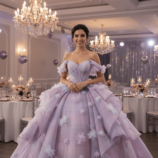 Detachable Wide Strap Women Lilac Quinceanera Dresses with Butterflies - Rosymae