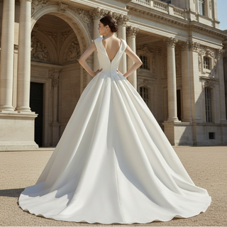 A-line Wedding Dresses with Double Deep V-neck for Brides