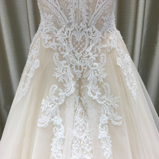 Off Shoulder V Neck and V Back A-line Wedding Dress Light Champagne