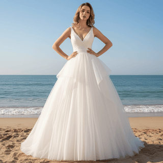 Double V Tank Top Tulle Ball Gown Bridal Wedding Dress - Rosymae