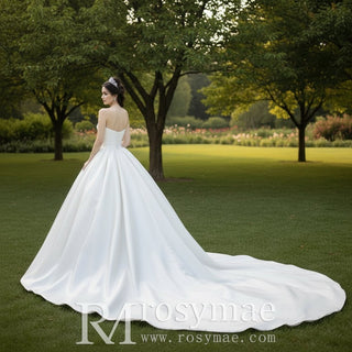 Dramatic A-line Wedding Dress with Off-the-Shoulder Sleeve - Rosymae