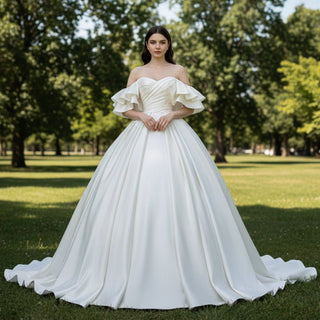 Dramatic A-line Wedding Dress with Off-the-Shoulder Sleeve - Rosymae