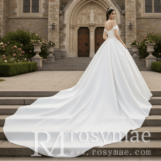 Dramatic A-line Wedding Dress with Off-the-Shoulder Sleeve - Rosymae