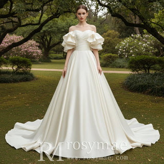 Dramatic A-line Wedding Dress with Off-the-Shoulder Sleeve - Rosymae