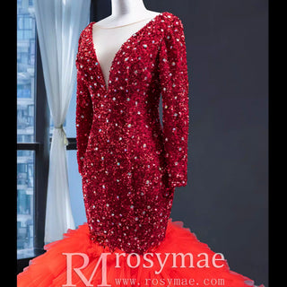 Dubai Shimmering Mermaid Wedding Dress Long Sleeve Pageant Gown - Rosymae