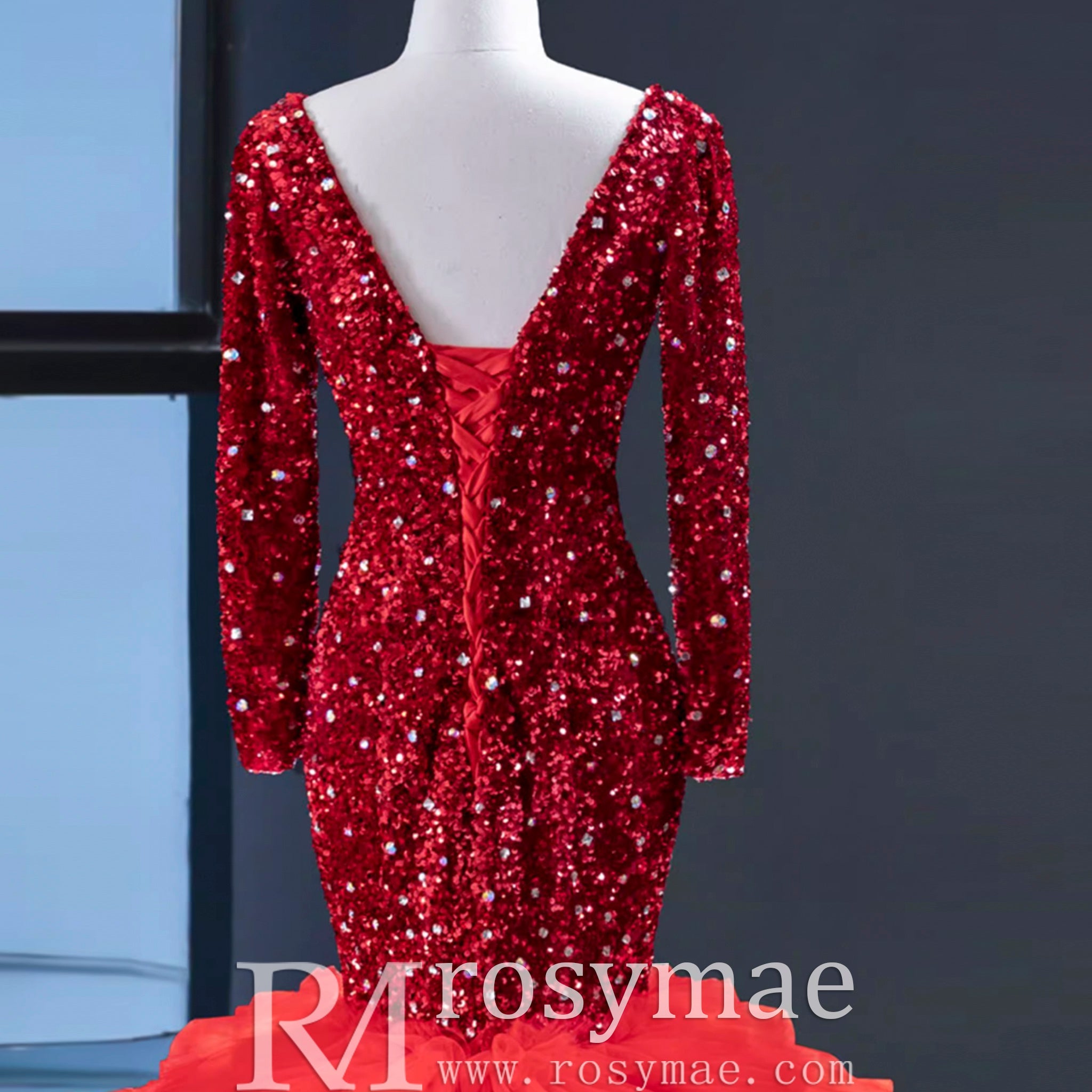 Dubai Shimmering Mermaid Wedding Dress Long Sleeve Pageant Gown - Rosymae