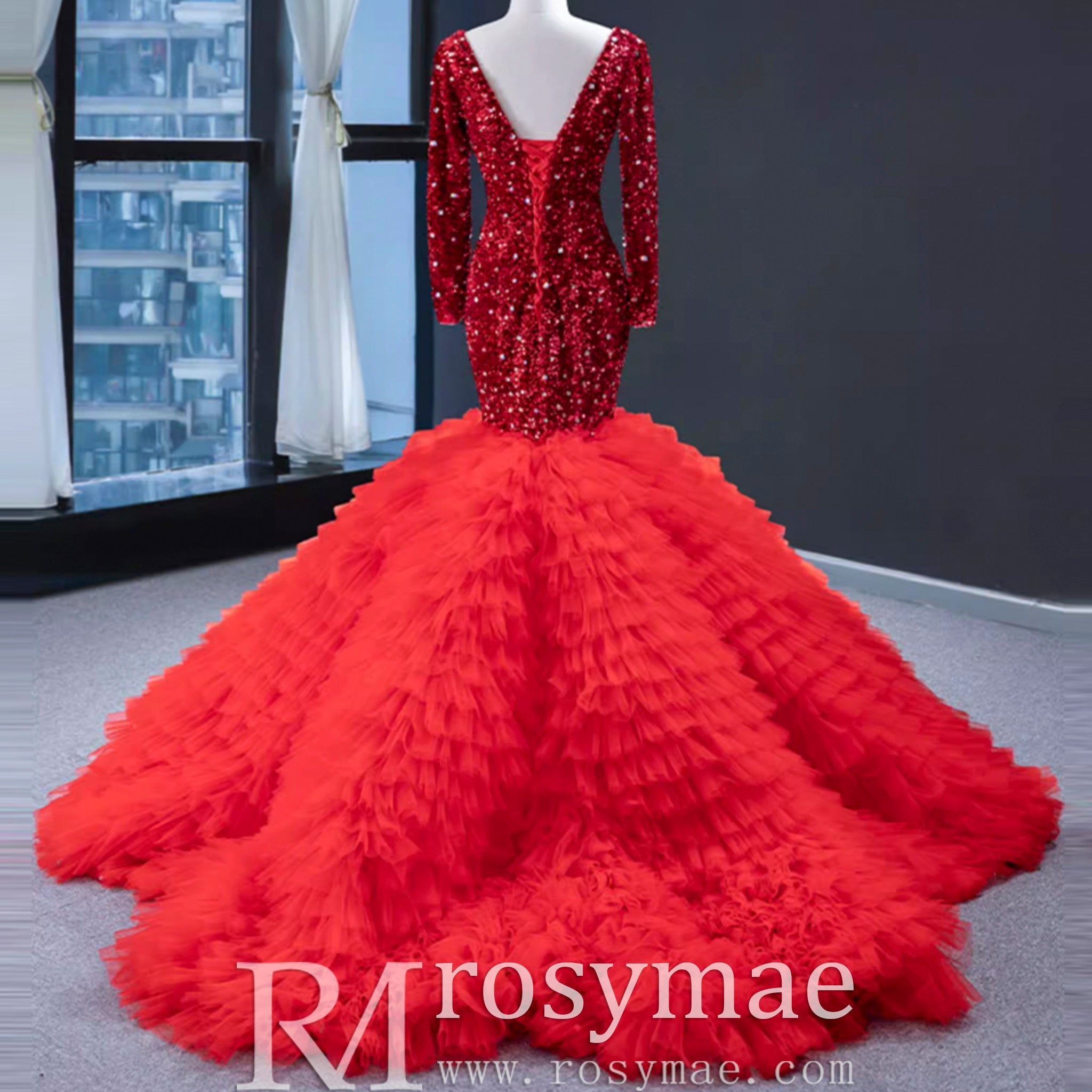 Dubai Shimmering Mermaid Wedding Dress Long Sleeve Pageant Gown - Rosymae