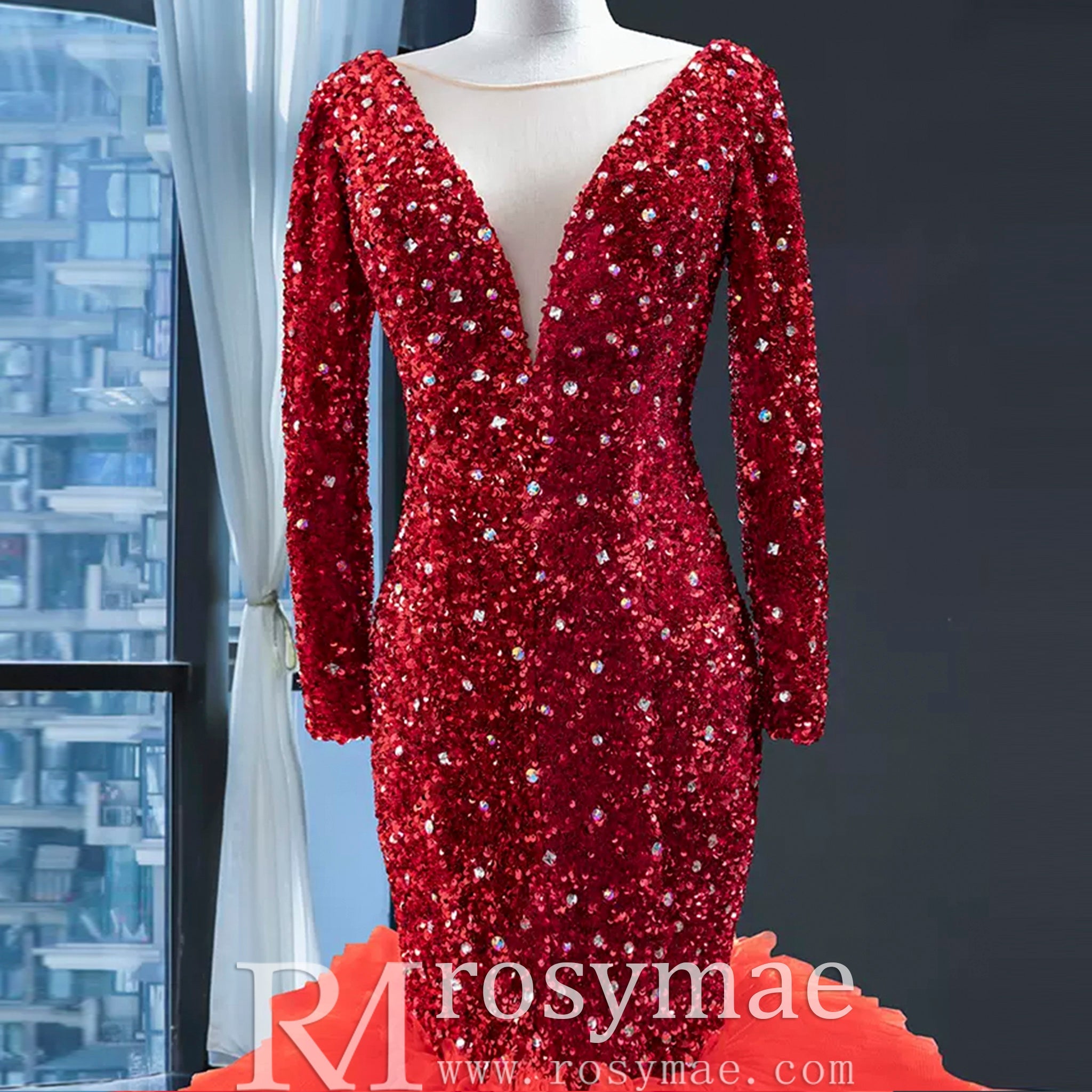 Dubai Shimmering Mermaid Wedding Dress Long Sleeve Pageant Gown - Rosymae