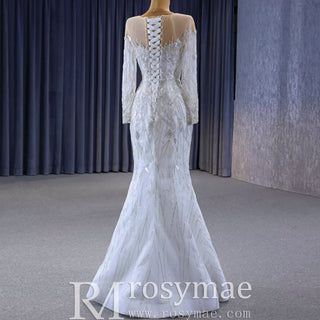 Elegant 2 in 1 Detachable Tulle Mermaid Wedding Dress with O-neck - Rosymae