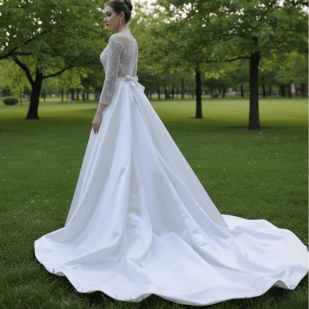 Elegant 2 in 1 Detachable Tulle Mermaid Wedding Dress with O-neck - Rosymae