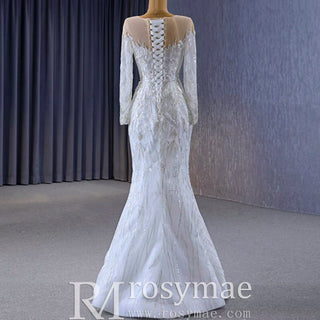 Elegant 2 in 1 Detachable Tulle Mermaid Wedding Dress with O-neck - Rosymae