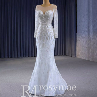 Elegant 2 in 1 Detachable Tulle Mermaid Wedding Dress with O-neck - Rosymae