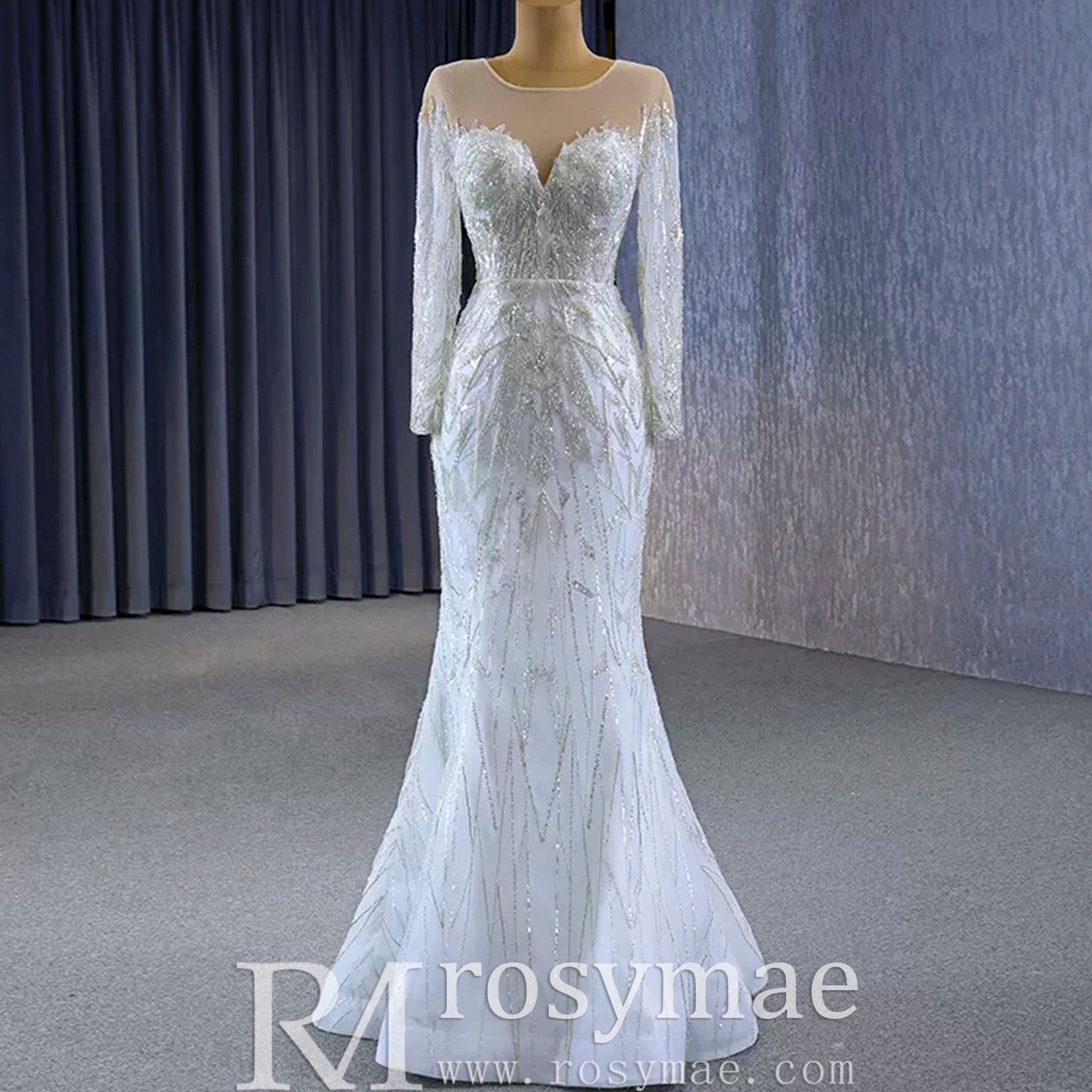 Elegant 2 in 1 Detachable Tulle Mermaid Wedding Dress with O-neck - Rosymae