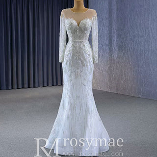 Elegant 2 in 1 Detachable Tulle Mermaid Wedding Dress with O-neck - Rosymae