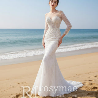 Elegant 2 in 1 Detachable Tulle Mermaid Wedding Dress with O-neck - Rosymae