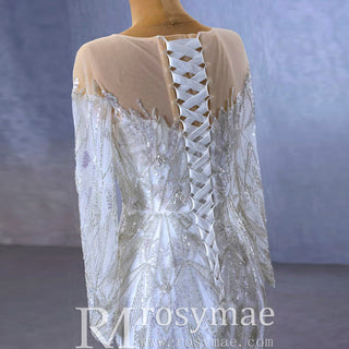 Elegant 2 in 1 Detachable Tulle Mermaid Wedding Dress with O-neck - Rosymae