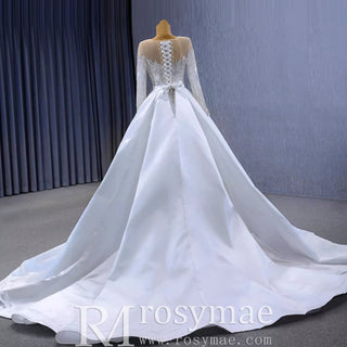 Elegant 2 in 1 Detachable Tulle Mermaid Wedding Dress with O-neck - Rosymae