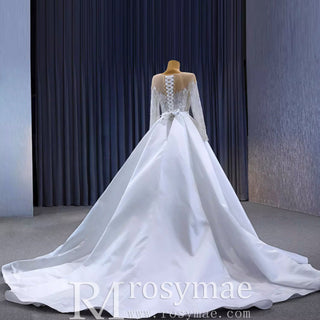 Elegant 2 in 1 Detachable Tulle Mermaid Wedding Dress with O-neck - Rosymae