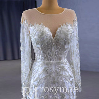Elegant 2 in 1 Detachable Tulle Mermaid Wedding Dress with O-neck - Rosymae