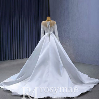 Elegant 2 in 1 Detachable Tulle Mermaid Wedding Dress with O-neck - Rosymae