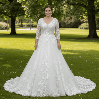 Elegant 3/4 Sleeve Wedding Dresses Three Quarter Sleeve Bridal Gowns - Rosymae
