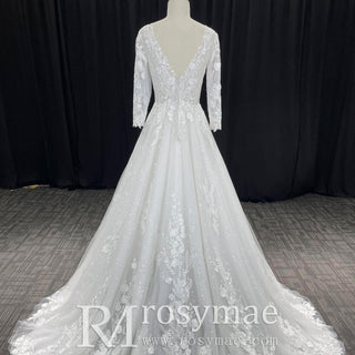 Elegant 3/4 Sleeve Wedding Dresses Three Quarter Sleeve Bridal Gowns - Rosymae