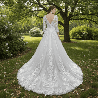 Elegant 3/4 Sleeve Wedding Dresses Three Quarter Sleeve Bridal Gowns - Rosymae