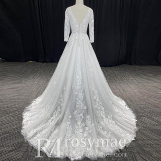 Elegant 3/4 Sleeve Wedding Dresses Three Quarter Sleeve Bridal Gowns - Rosymae