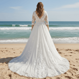 Elegant 3/4 Sleeve Wedding Dresses Three Quarter Sleeve Bridal Gowns - Rosymae