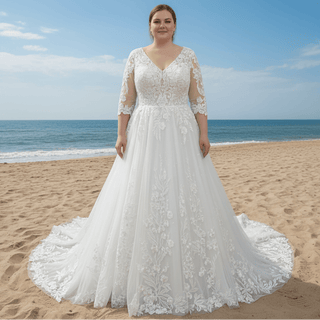 Elegant 3/4 Sleeve Wedding Dresses Three Quarter Sleeve Bridal Gowns - Rosymae