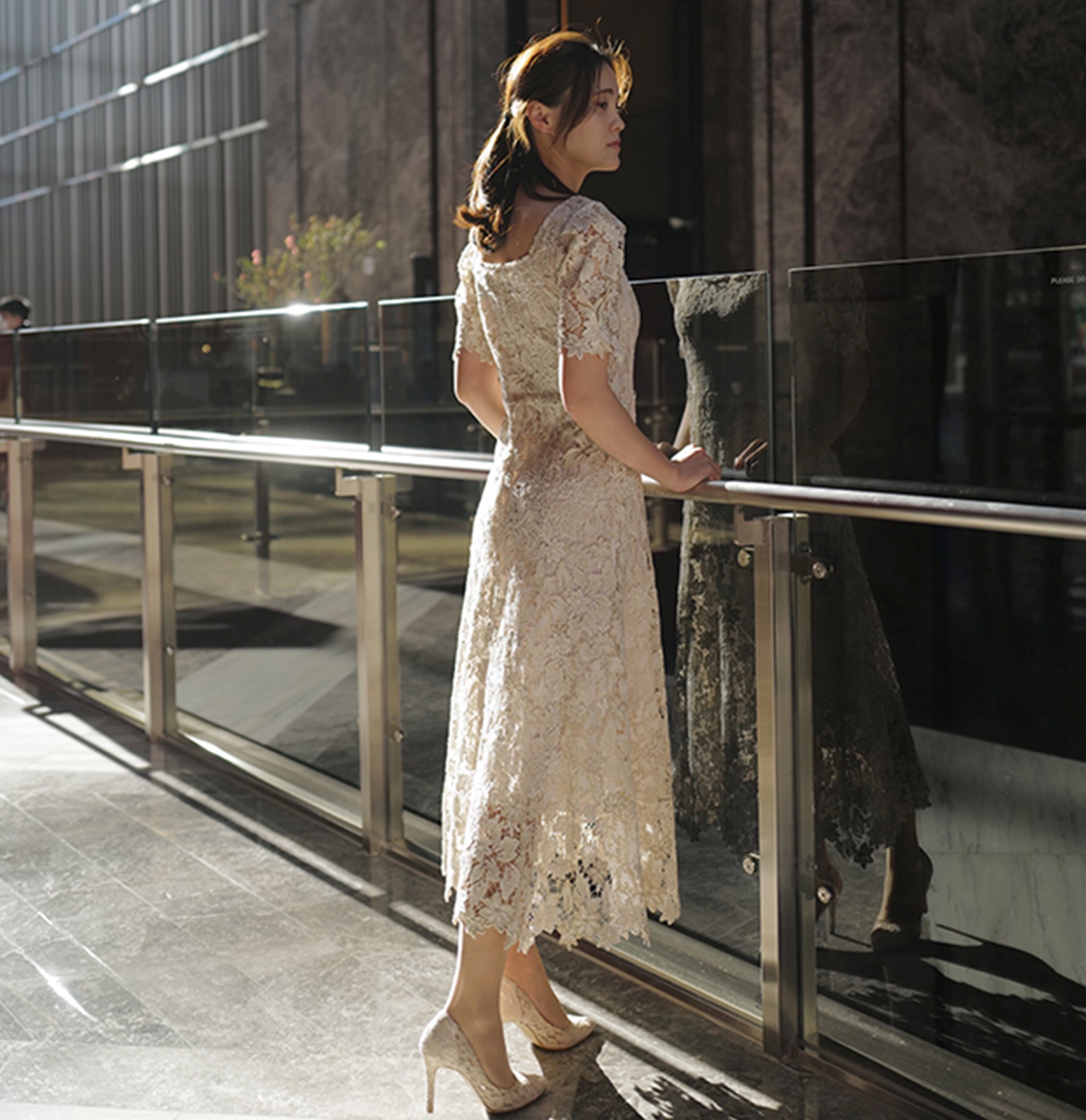 Half Sleeve Floral Lace Tea Length Wedding Dress with Square Neck As Picture / 0 / Half Sleeve Half Sleeve Floral Lace Tea Length Wedding Dress with Square Neck As Picture / 0 / Half Sleeve