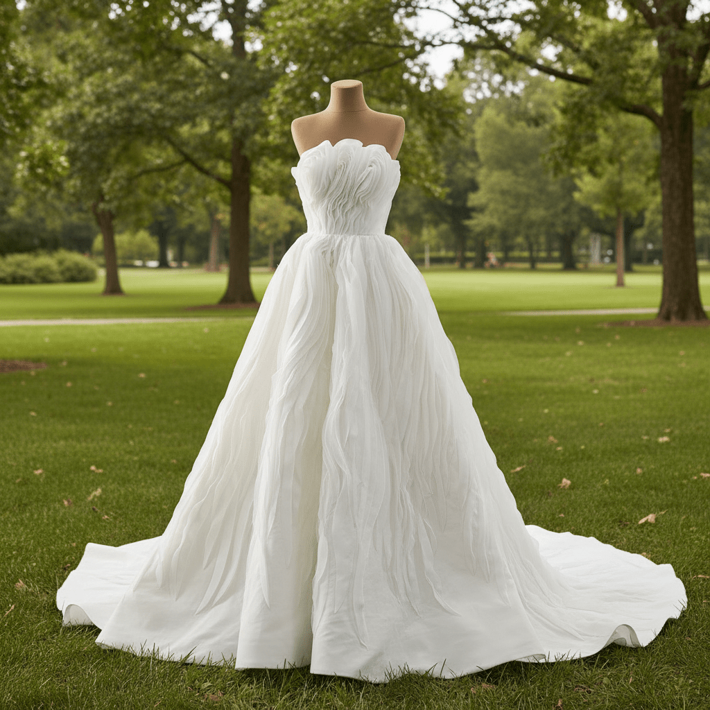 Elegant A-Line Asymmetrical Neckline Wedding Dress with Ruffle - Rosymae