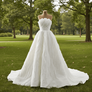 Elegant A-Line Asymmetrical Neckline Wedding Dress with Ruffle - Rosymae