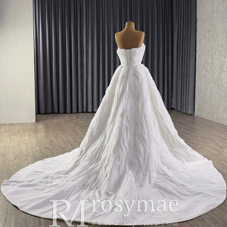 Elegant A-Line Asymmetrical Neckline Wedding Dress with Ruffle - Rosymae