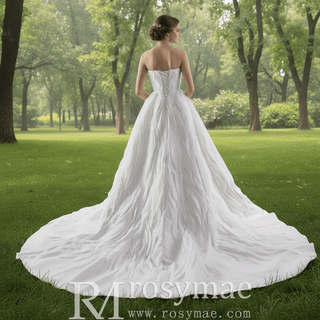 Elegant A-Line Asymmetrical Neckline Wedding Dress with Ruffle - Rosymae
