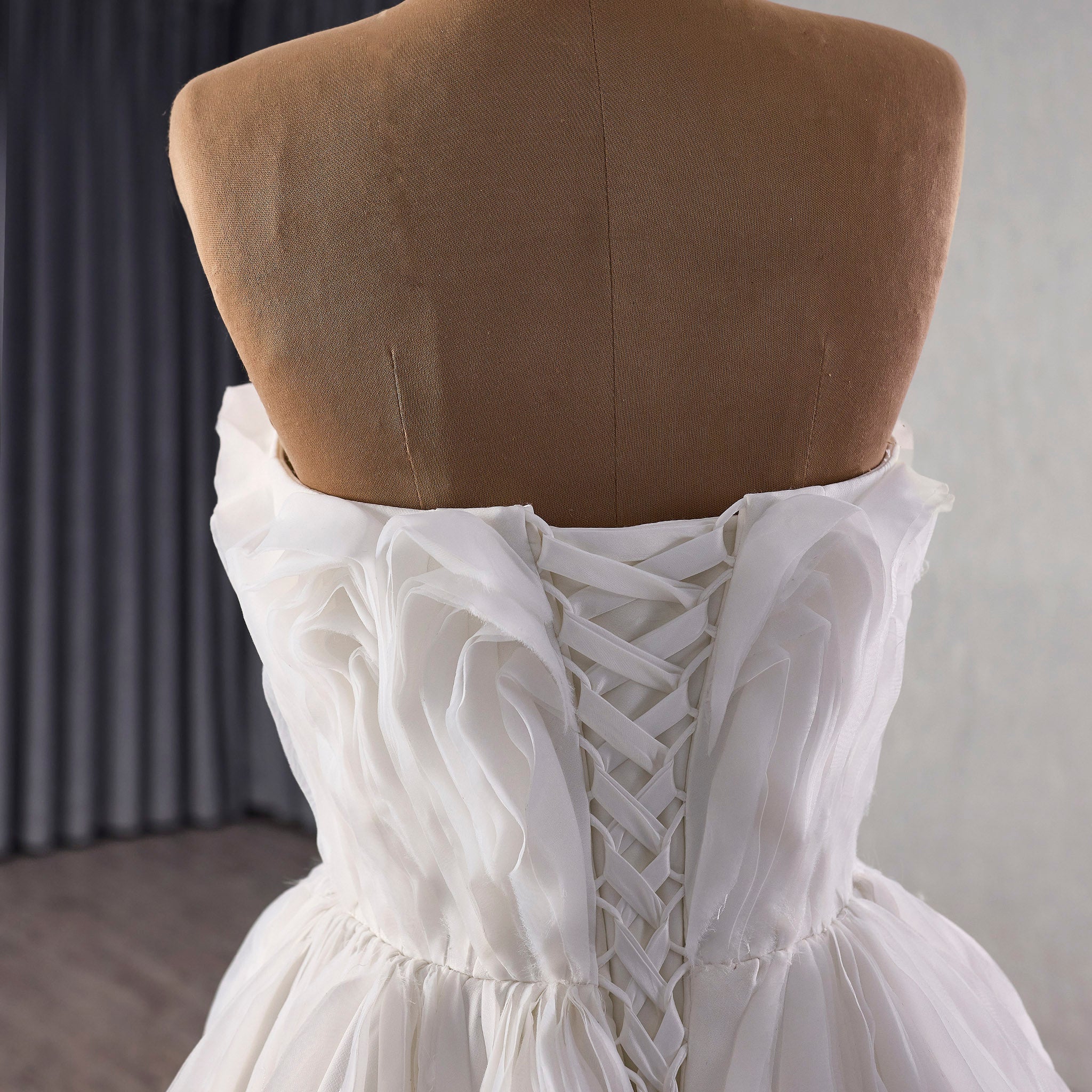 Elegant A-Line Asymmetrical Neckline Wedding Dress with Ruffle - Rosymae