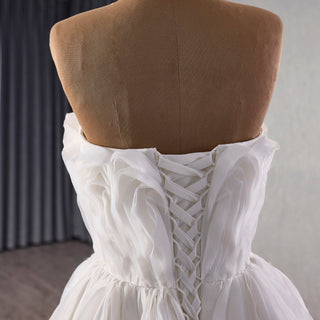 Elegant A-Line Asymmetrical Neckline Wedding Dress with Ruffle - Rosymae