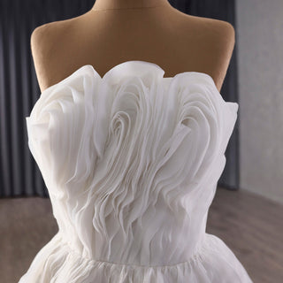 Elegant A-Line Asymmetrical Neckline Wedding Dress with Ruffle - Rosymae