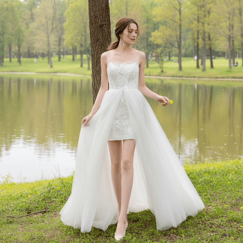 wedding dresses that go from long to short Long Sleeve Short Bridal Gown by Adrianna Papell 31319