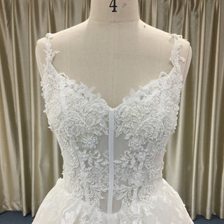 Elegant A-line Floral Lace Appliqued Wedding Dress with Spaghetti Strap - Rosymae