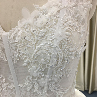 Elegant A-line Floral Lace Appliqued Wedding Dress with Spaghetti Strap - Rosymae