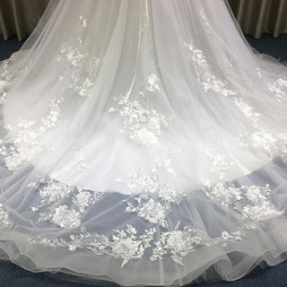 Elegant A-line Floral Lace Appliqued Wedding Dress with Spaghetti Strap - Rosymae