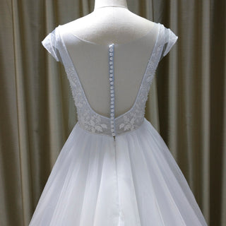 Elegant A-line Flowy Wedding Dress with Cap Sleeve for Beach - Rosymae