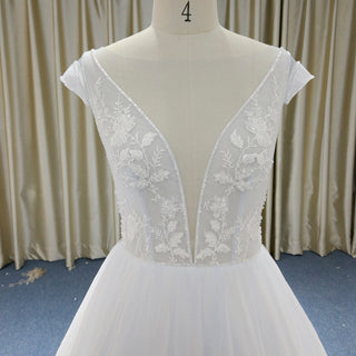Elegant A-line Flowy Wedding Dress with Cap Sleeve for Beach - Rosymae