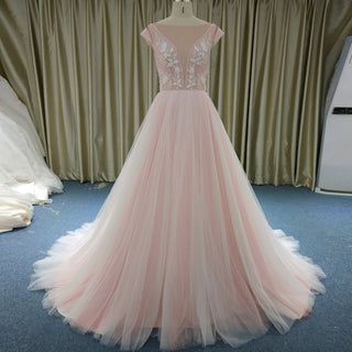 Elegant A-line Flowy Wedding Dress with Cap Sleeve for Beach - Rosymae