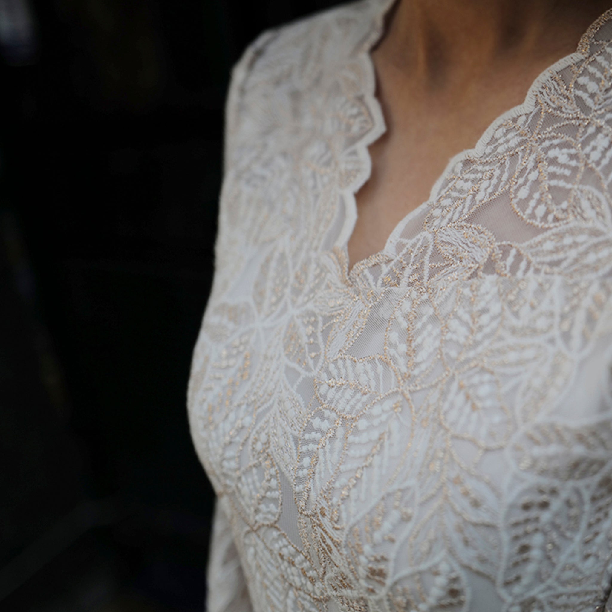 Elegant A-line Lace Long Sleeve Wedding Dress with Mid-calf Length - Rosymae