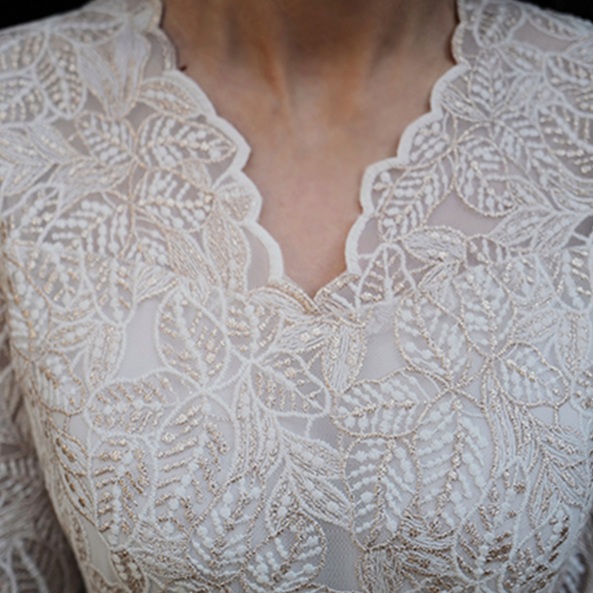 Elegant A-line Lace Long Sleeve Wedding Dress with Mid-calf Length - Rosymae